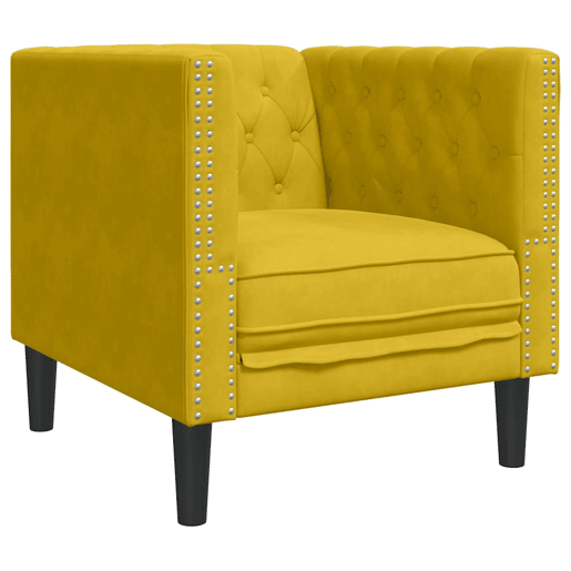 vidaXL 3 pcs conjunto de sofás chesterfield com rolos veludo amarelo