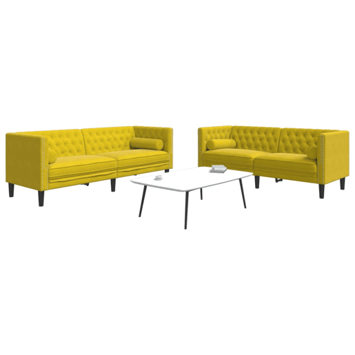 vidaXL 2 pcs conjunto de sofás chesterfield com rolos veludo amarelo