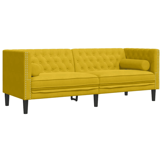 vidaXL 2 pcs conjunto de sofás chesterfield com rolos veludo amarelo