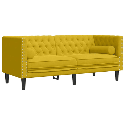vidaXL 2 pcs conjunto de sofás chesterfield com rolos veludo amarelo