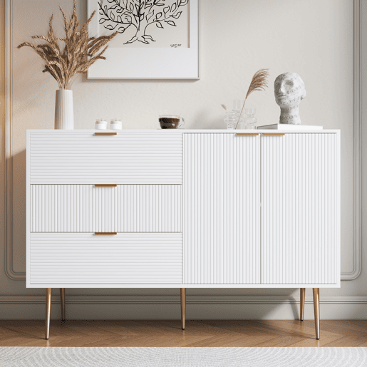 Aparador moderno - 2 portas e 3 gavetas - Branco