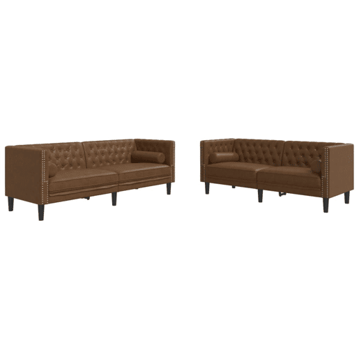 vidaXL 2 pcs conj. sofás chesterfield c rolos camurça artif. castanho vidaXL 2 pcs conj. sofás chesterfield c rolos camurça artif. castanho