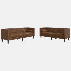 vidaXL 2 pcs conj. sofás chesterfield c rolos camurça artif. castanho