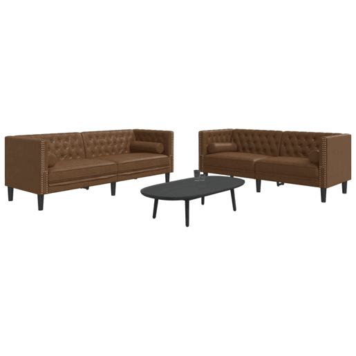 vidaXL 2 pcs conj. sofás chesterfield c rolos camurça artif. castanho vidaXL 2 pcs conj. sofás chesterfield c rolos camurça artif. castanho