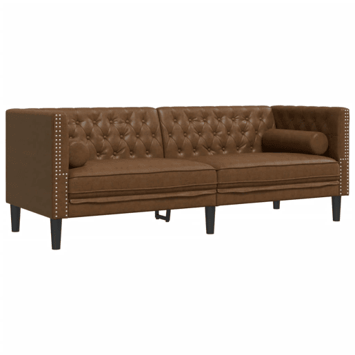 vidaXL 2 pcs conj. sofás chesterfield c rolos camurça artif. castanho vidaXL 2 pcs conj. sofás chesterfield c rolos camurça artif. castanho