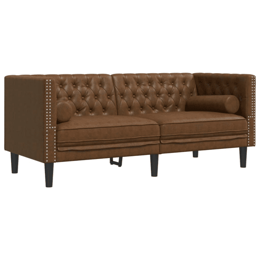 vidaXL 2 pcs conj. sofás chesterfield c rolos camurça artif. castanho vidaXL 2 pcs conj. sofás chesterfield c rolos camurça artif. castanho