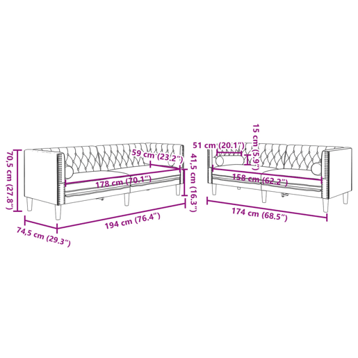 vidaXL 2 pcs conj. sofás chesterfield c rolos camurça artif. castanho vidaXL 2 pcs conj. sofás chesterfield c rolos camurça artif. castanho