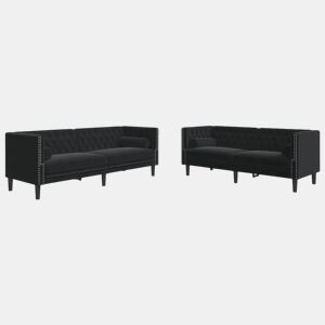 vidaXL 2 pcs conjunto de sofás chesterfield com rolos veludo preto