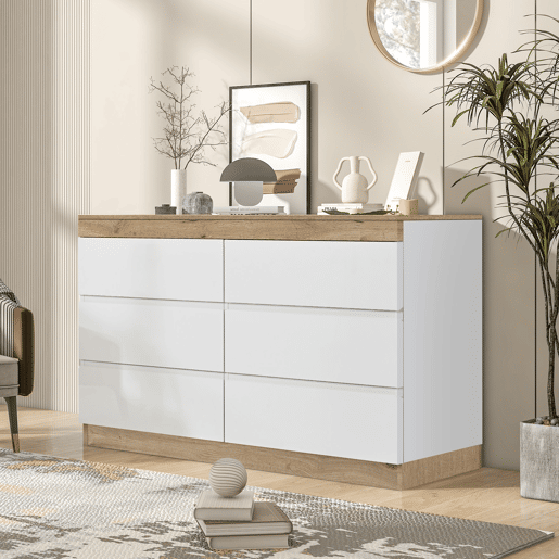 Cómoda moderna com 6 gavetas - aglomerado de partículas - Branco