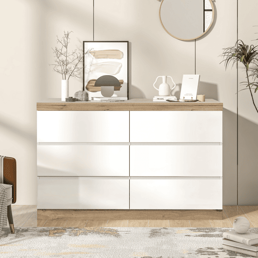 Cómoda moderna com 6 gavetas - aglomerado de partículas - Branco