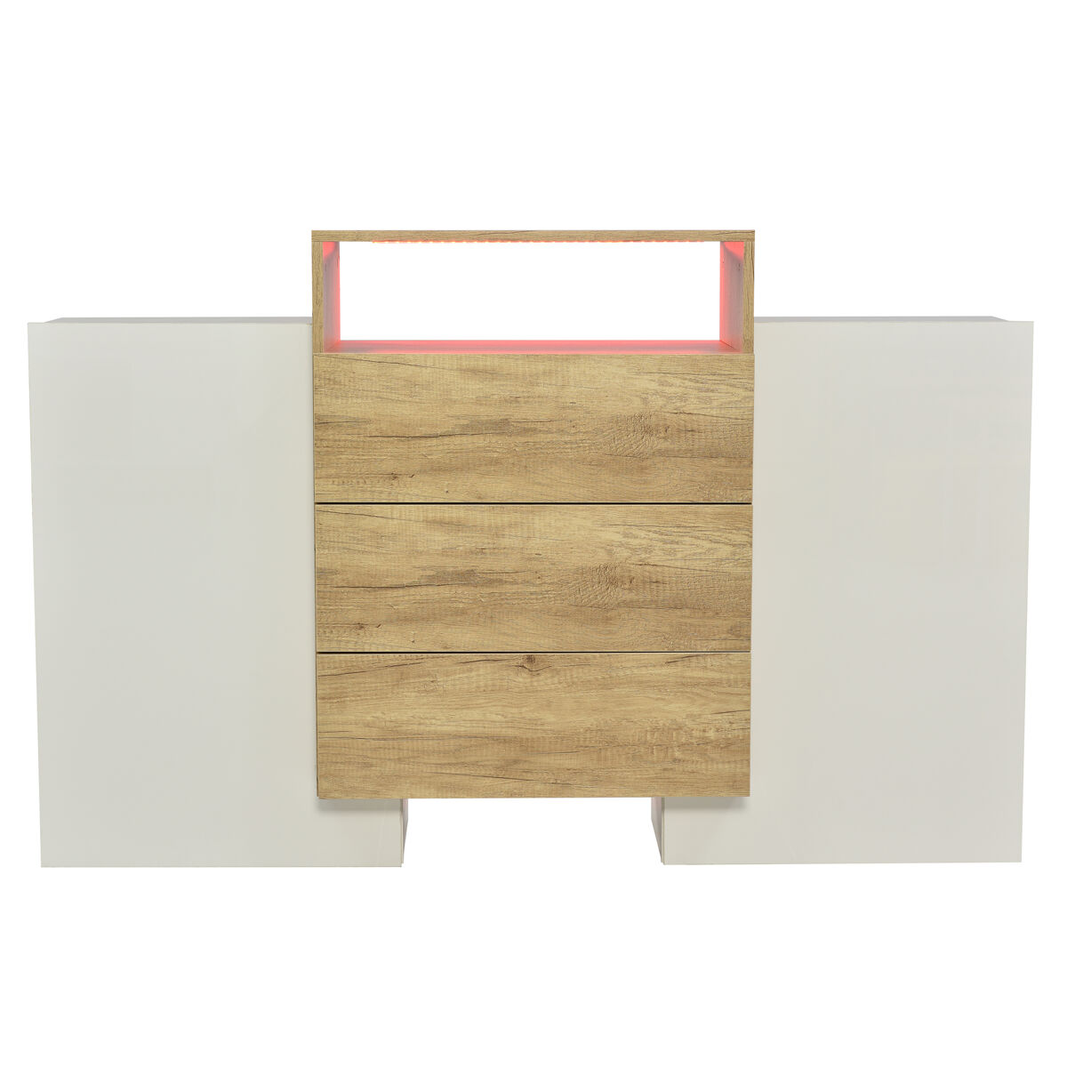 Aparador bajo con led - 2 puertas 3 cajones - natural y blanco
