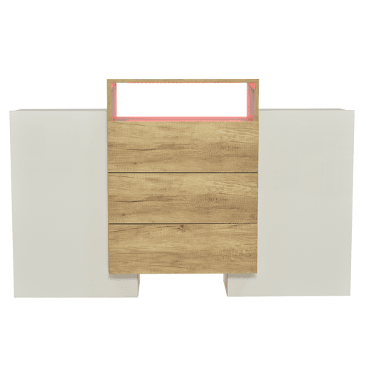 Aparador baixo com LED - 2 portas 3 gavetas - natural e branco