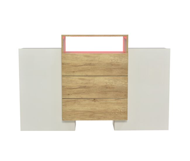 Aparador bajo con led - 2 puertas 3 cajones - natural y blanco
