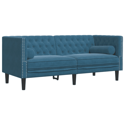 vidaXL 3 pcs conjunto de sofás chesterfield com rolos veludo azul
