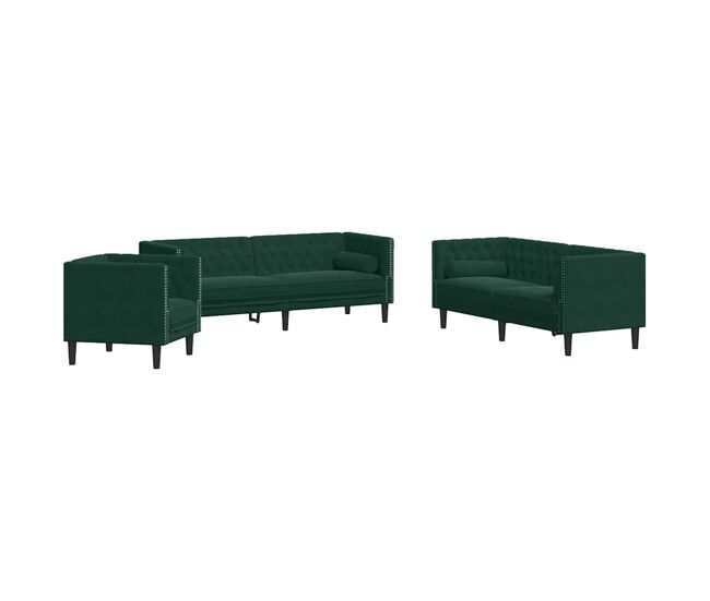 Vidaxl set de sofás chesterfield con cojines 3 piezas terciopelo verde