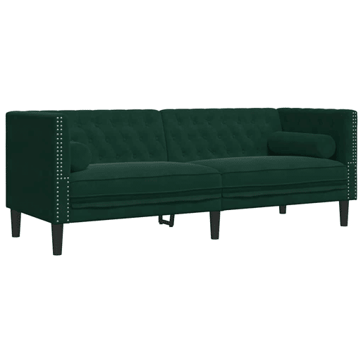vidaXL 3 pcs conj. de sofás chesterfield com rolos veludo verde-escuro