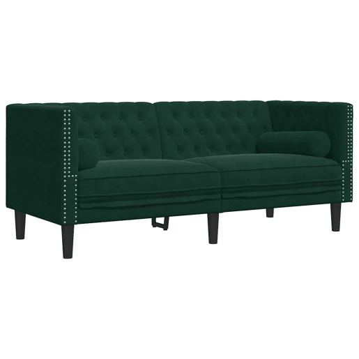 vidaXL 3 pcs conj. de sofás chesterfield com rolos veludo verde-escuro
