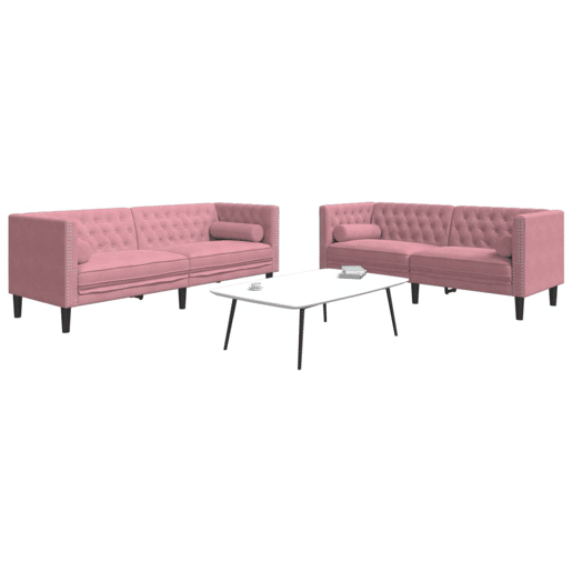 vidaXL 2 pcs conjunto de sofás chesterfield com rolos veludo rosa vidaXL 2 pcs conjunto de sofás chesterfield com rolos veludo rosa