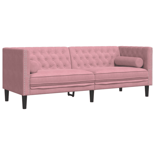 vidaXL 2 pcs conjunto de sofás chesterfield com rolos veludo rosa vidaXL 2 pcs conjunto de sofás chesterfield com rolos veludo rosa