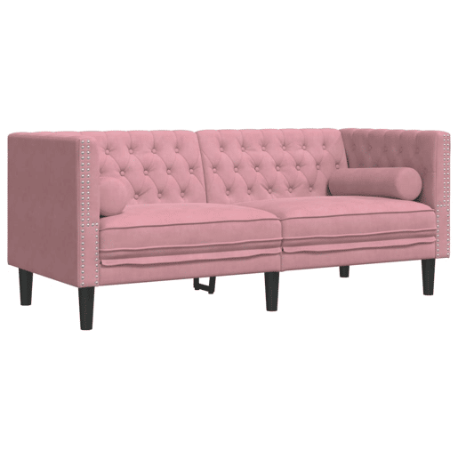 vidaXL 2 pcs conjunto de sofás chesterfield com rolos veludo rosa vidaXL 2 pcs conjunto de sofás chesterfield com rolos veludo rosa