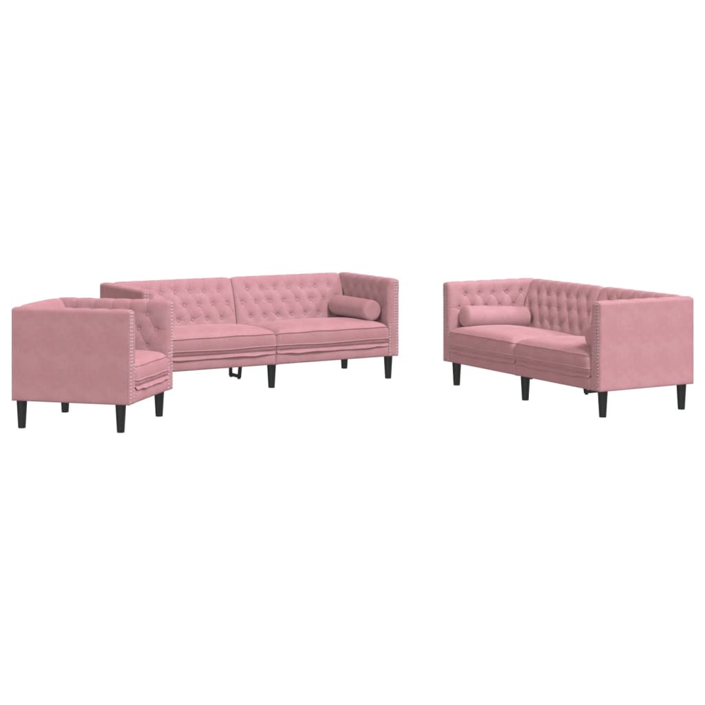 Juego De Sofás Chesterfield Rosa