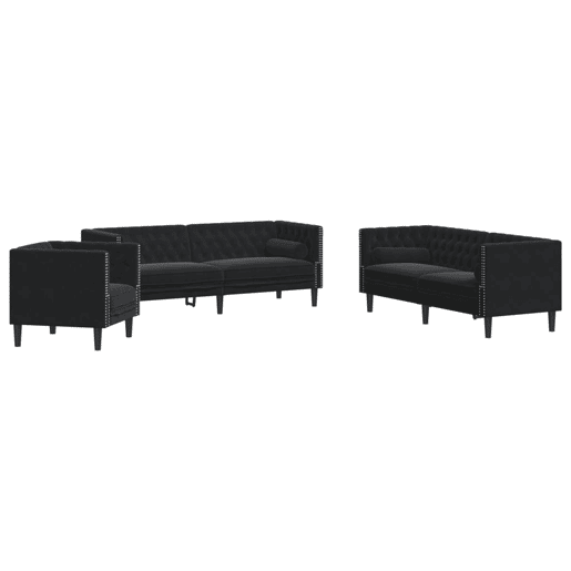 vidaXL 3 pcs conjunto de sofás chesterfield com rolos veludo preto vidaXL 3 pcs conjunto de sofás chesterfield com rolos veludo preto