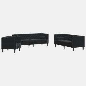 vidaXL 3 pcs conjunto de sofás chesterfield com rolos veludo preto