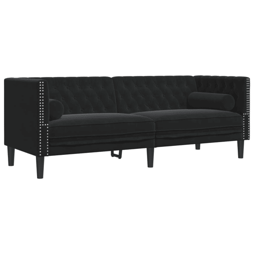vidaXL 3 pcs conjunto de sofás chesterfield com rolos veludo preto vidaXL 3 pcs conjunto de sofás chesterfield com rolos veludo preto