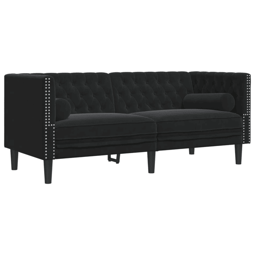 vidaXL 3 pcs conjunto de sofás chesterfield com rolos veludo preto vidaXL 3 pcs conjunto de sofás chesterfield com rolos veludo preto