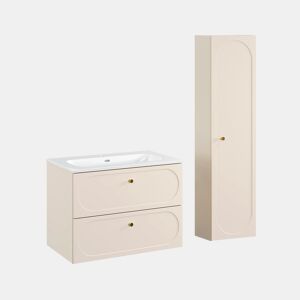 Conjunto móvel de lavatório individual 80 cm com lavatório incorporado e móvel alto Sanae Bege areia