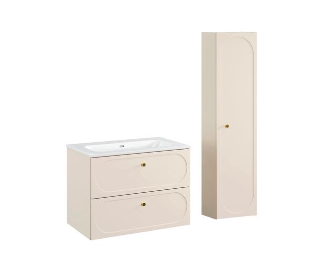 Conjunto mueble lavabo individual encastrado 80cm y columna sanae beige arena