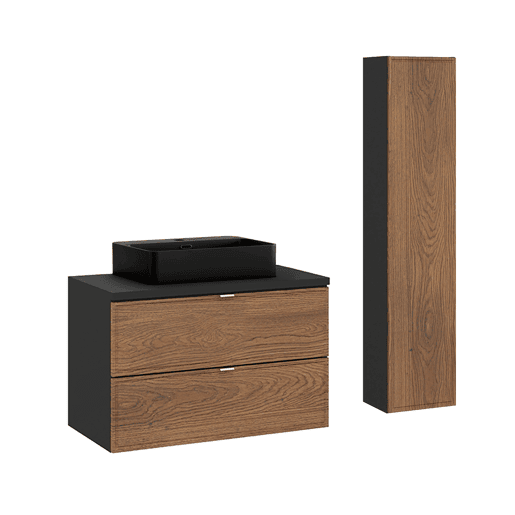Conjunto móvel lavatório simples 80cm e coluna Elena Madeira e preto