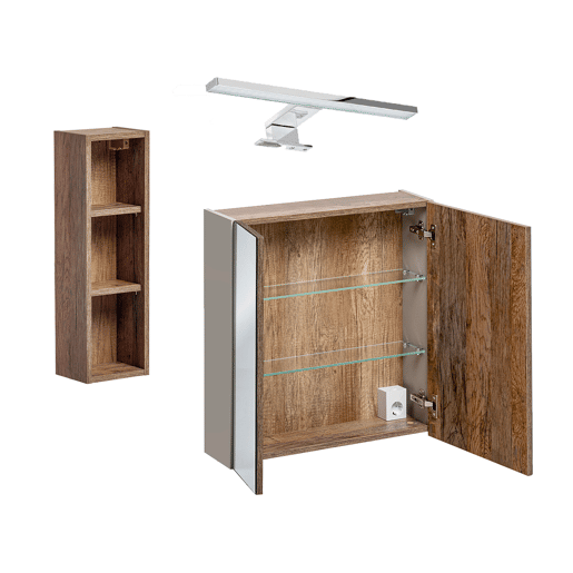 Conjunto móvel lavatório individual 80cm 2 nichos coluna armário mural Éros Taupe