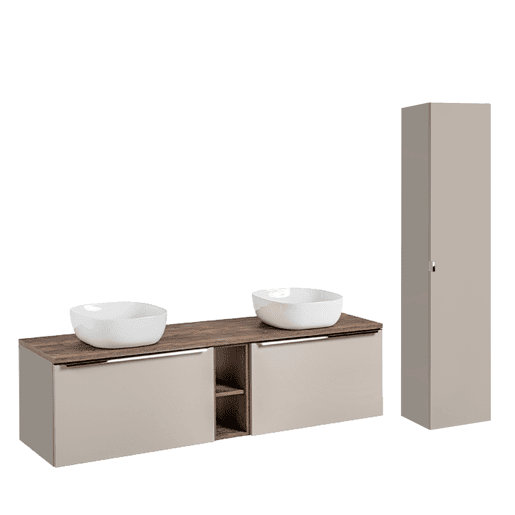 Conjunto móvel lavatório duplo 180cm 2 nichos e coluna Eros Toupeira
