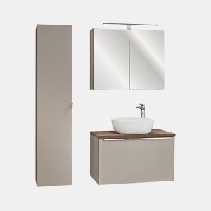 Conjunto móvel lavatório individual 80cm coluna armário mural Éros Taupe