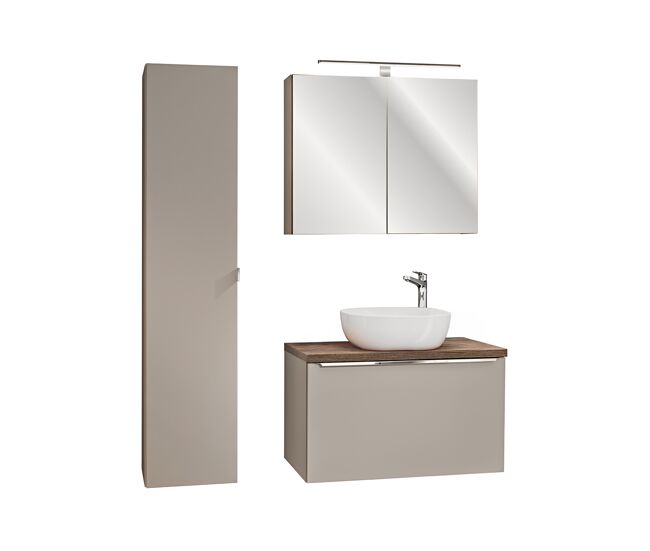 Conjunto mueble lavabo individual 80cm columna y armario de pared éros topo