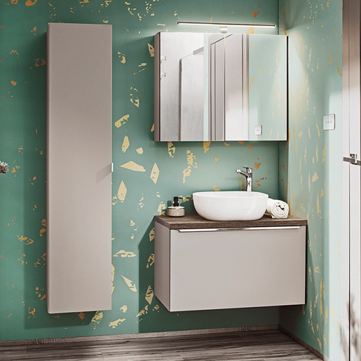 Conjunto móvel lavatório individual 80cm coluna armário mural Éros Taupe