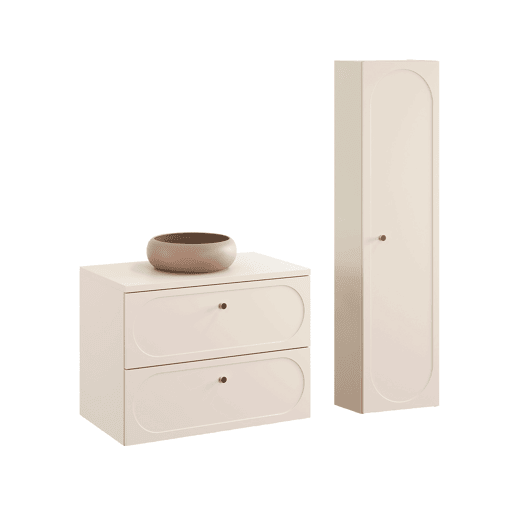 Conjunto móvel de lavatório individual 80 cm e móvel alto Sanae Bege areia