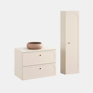 Conjunto móvel de lavatório individual 80 cm e móvel alto Sanae Bege areia