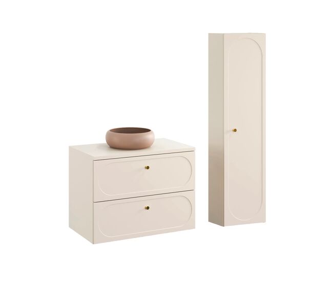 Conjunto mueble lavabo individual 80cm y columna sanae beige arena