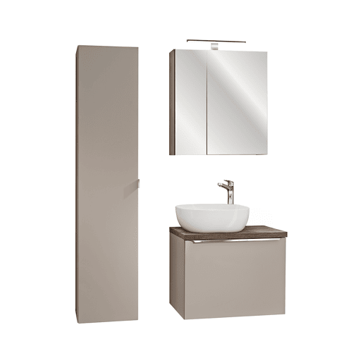 Conjunto móvel lavatório individual 60cm coluna armário mural Éros Taupe