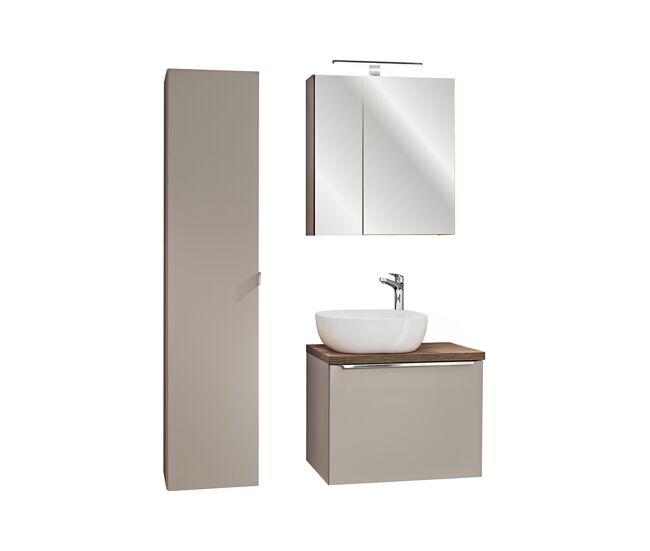 Conjunto mueble lavabo individual 60cm columna y armario de pared éros topo