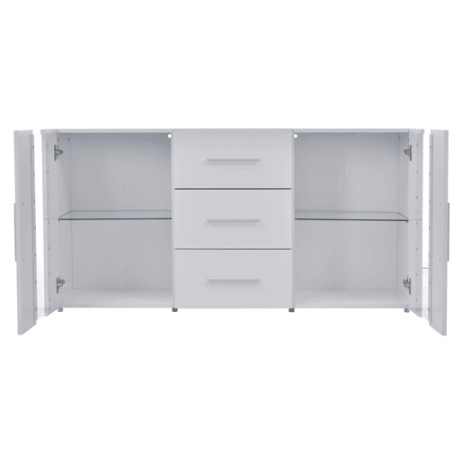 Aparador baixo com LED - 2 portas e 3 gavetas - prateleiras reguláveis - Branco