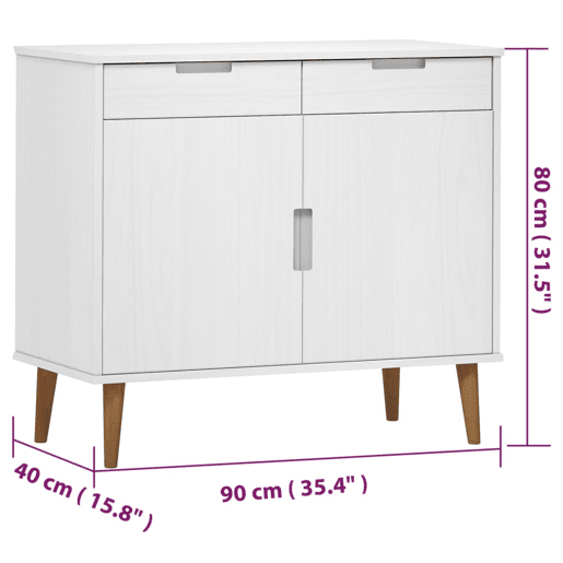 vidaXL Aparador MOLDE 90x40x80 cm pinho maciço branco vidaXL Aparador MOLDE 90x40x80 cm pinho maciço branco
