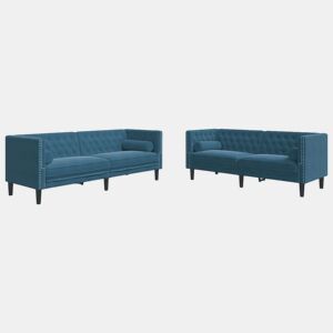 vidaXL 2 pcs conjunto de sofás chesterfield com rolos veludo azul
