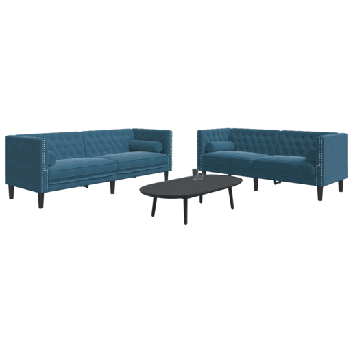 vidaXL 2 pcs conjunto de sofás chesterfield com rolos veludo azul vidaXL 2 pcs conjunto de sofás chesterfield com rolos veludo azul