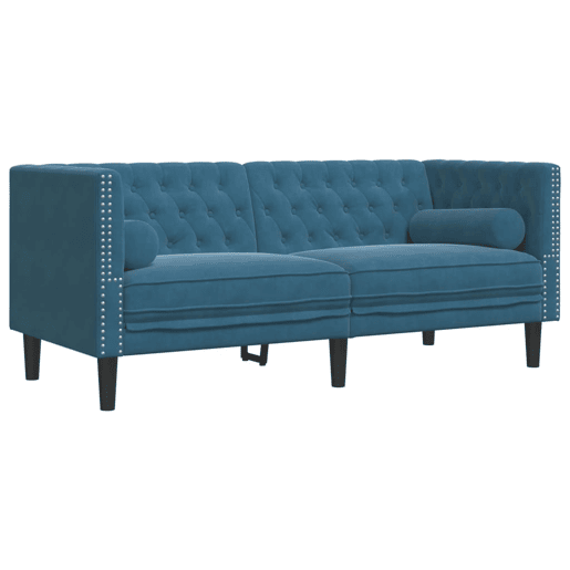 vidaXL 2 pcs conjunto de sofás chesterfield com rolos veludo azul vidaXL 2 pcs conjunto de sofás chesterfield com rolos veludo azul