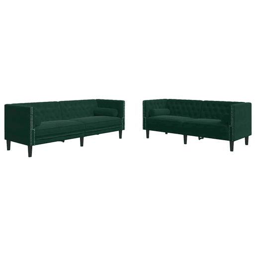 vidaXL 2 pcs conj. de sofás chesterfield com rolos veludo verde-escuro
