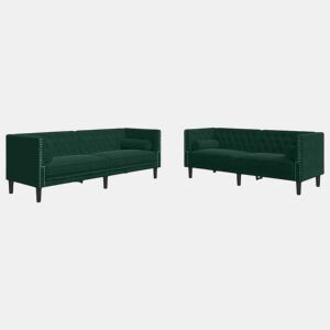 vidaXL 2 pcs conj. de sofás chesterfield com rolos veludo verde-escuro