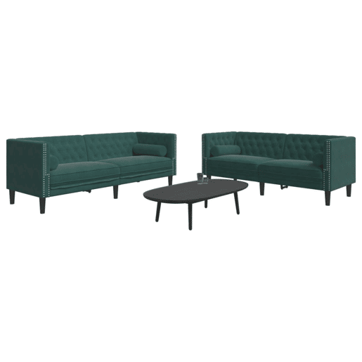 vidaXL 2 pcs conj. de sofás chesterfield com rolos veludo verde-escuro